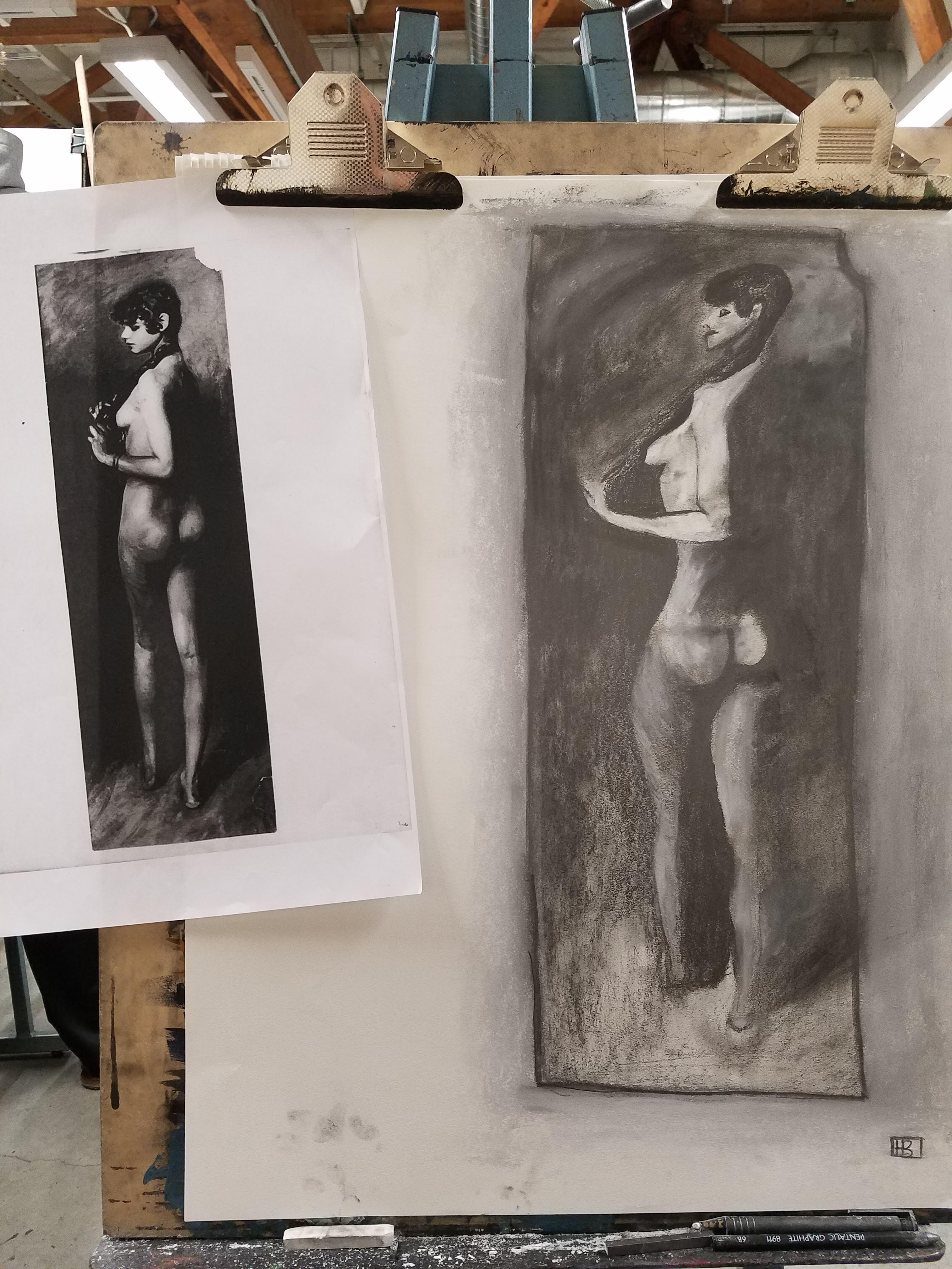 naked woman drawing from masters work