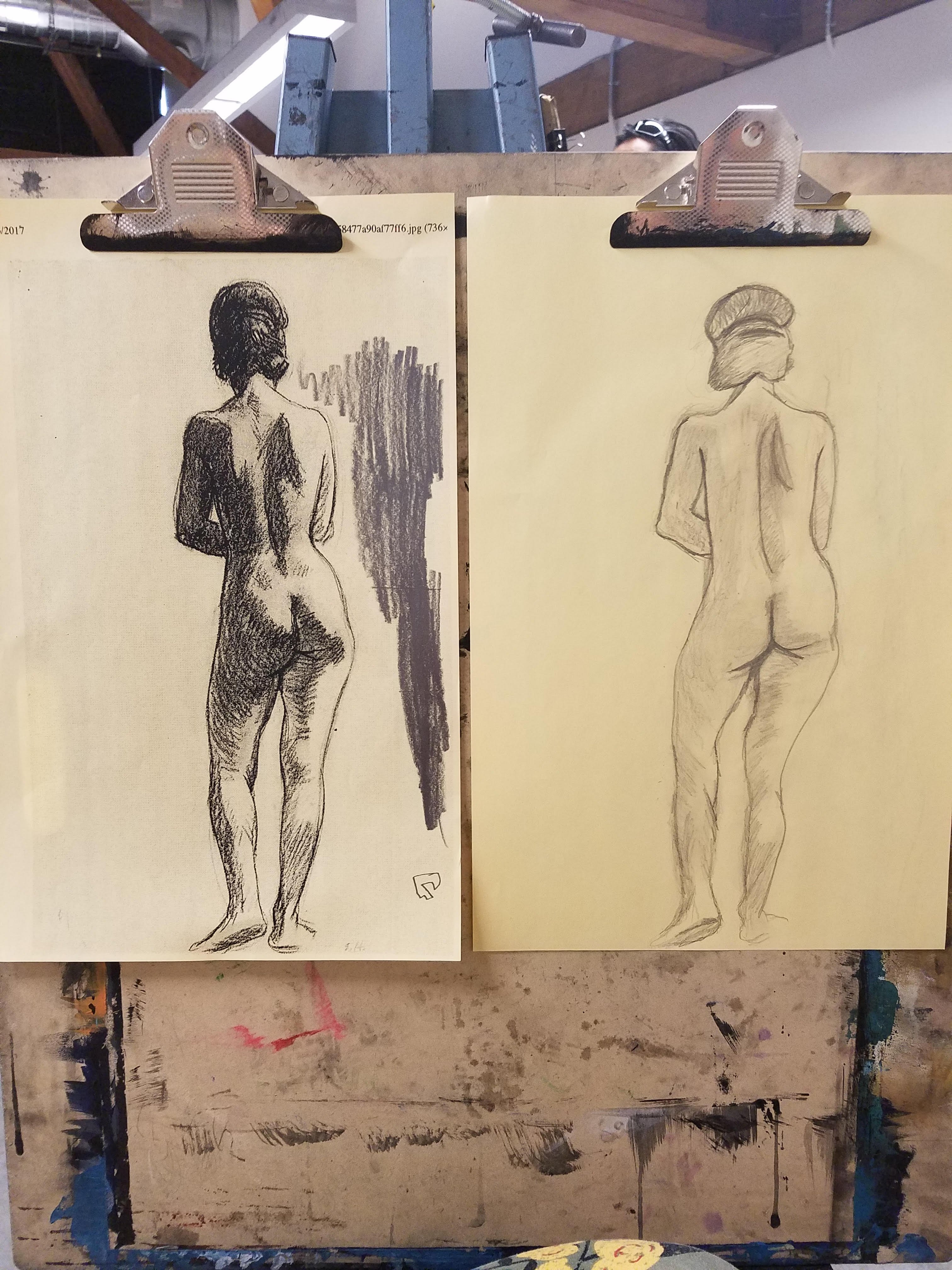 naked woman drawing copy from masters