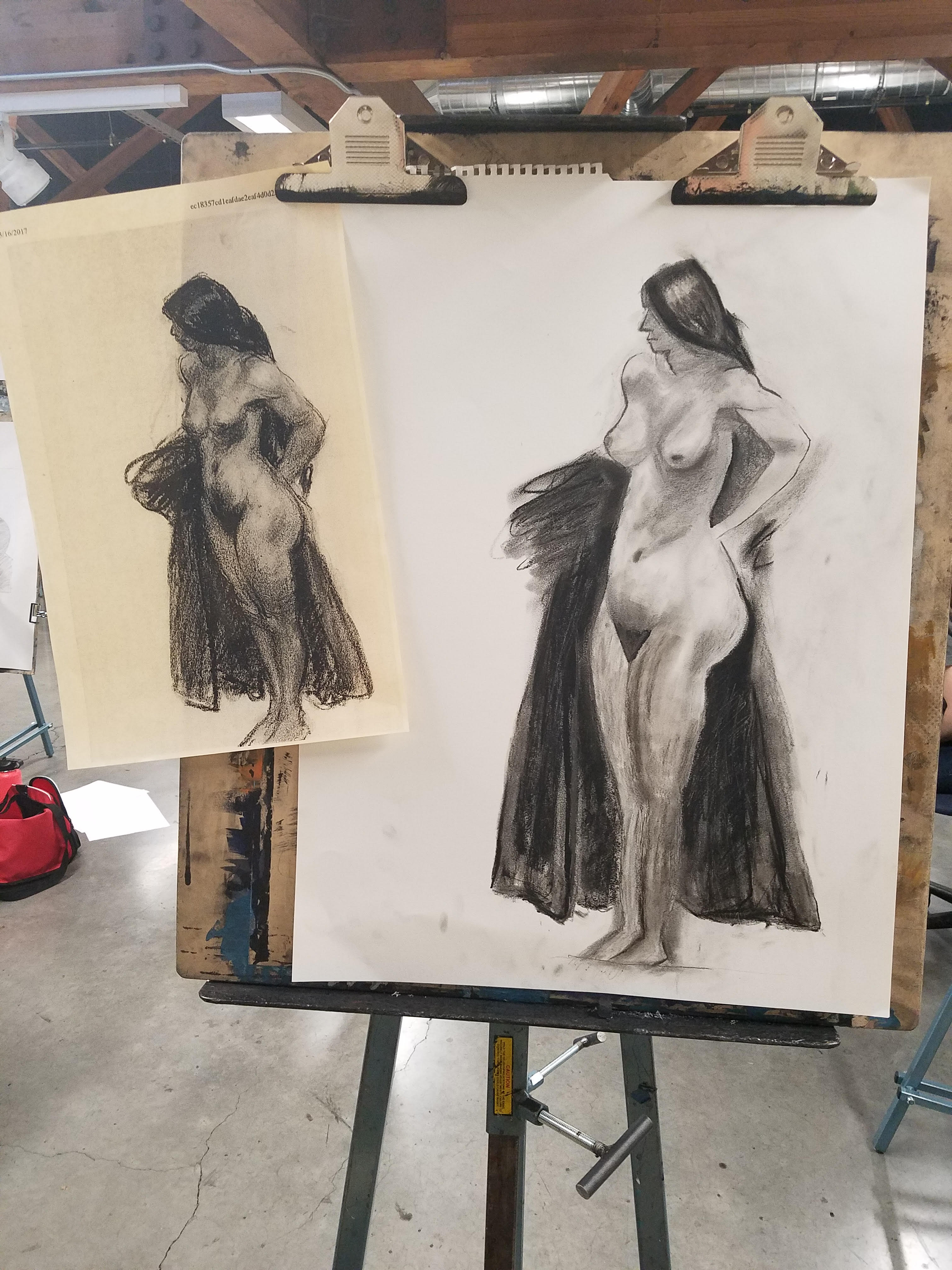 naked woman drawing copy from masters