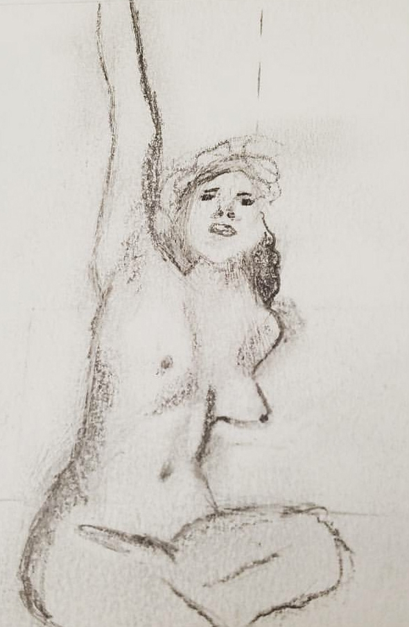 naked woman reaching up drawing