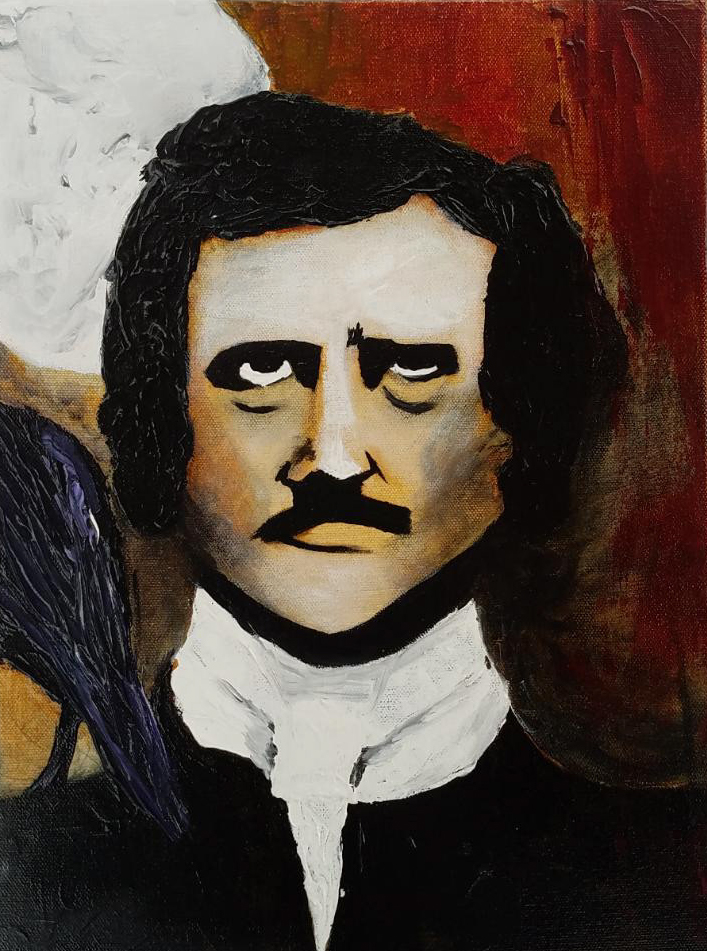 edgar allen poe painting with blood background